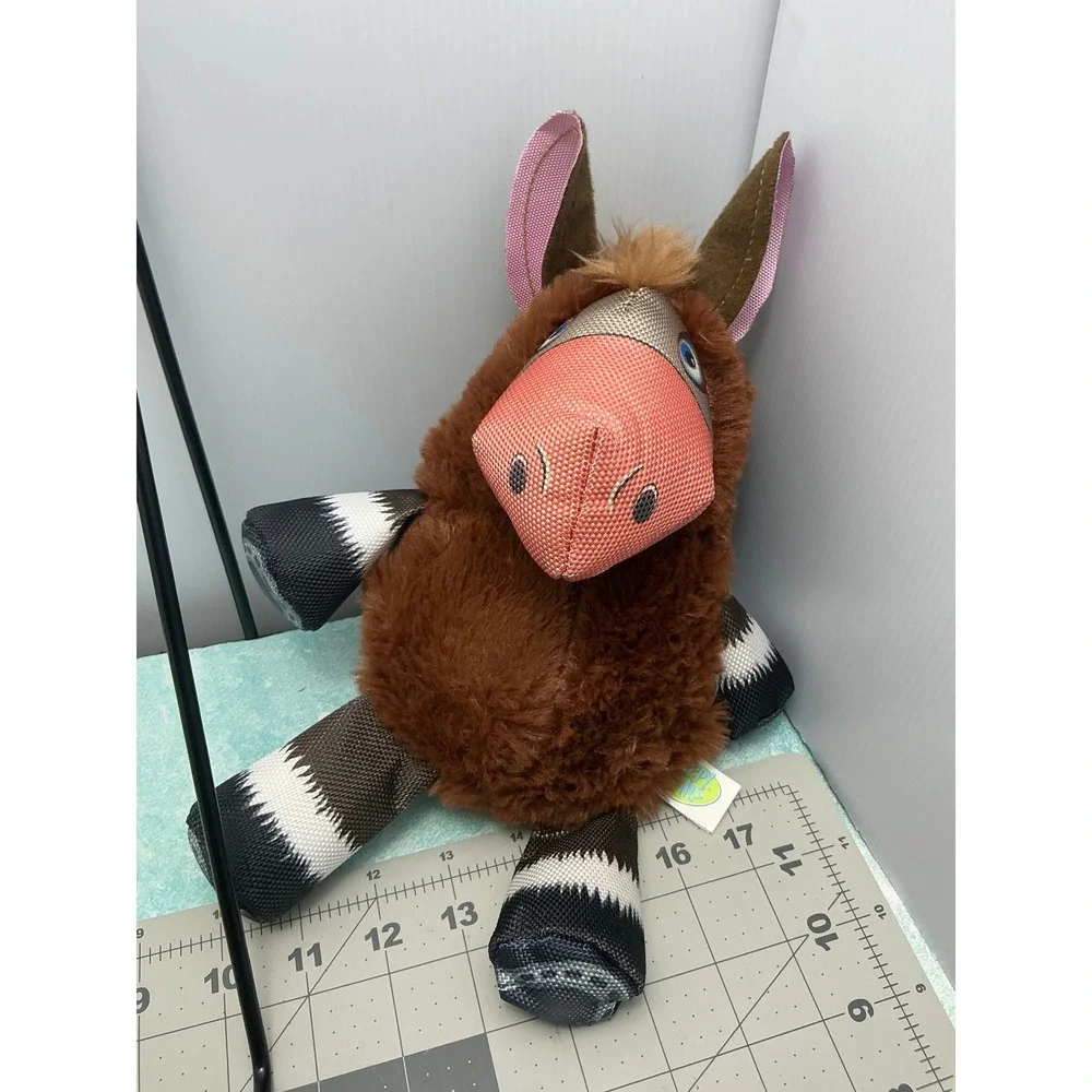Happy Tails Plush Donkey Dog Toy Brown Mixed Material Durable Mesh Limbs 10in